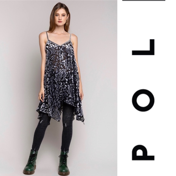 3/$30 POL Silver Burnout Velvet Flowy Cami Dress - Picture 3 of 3